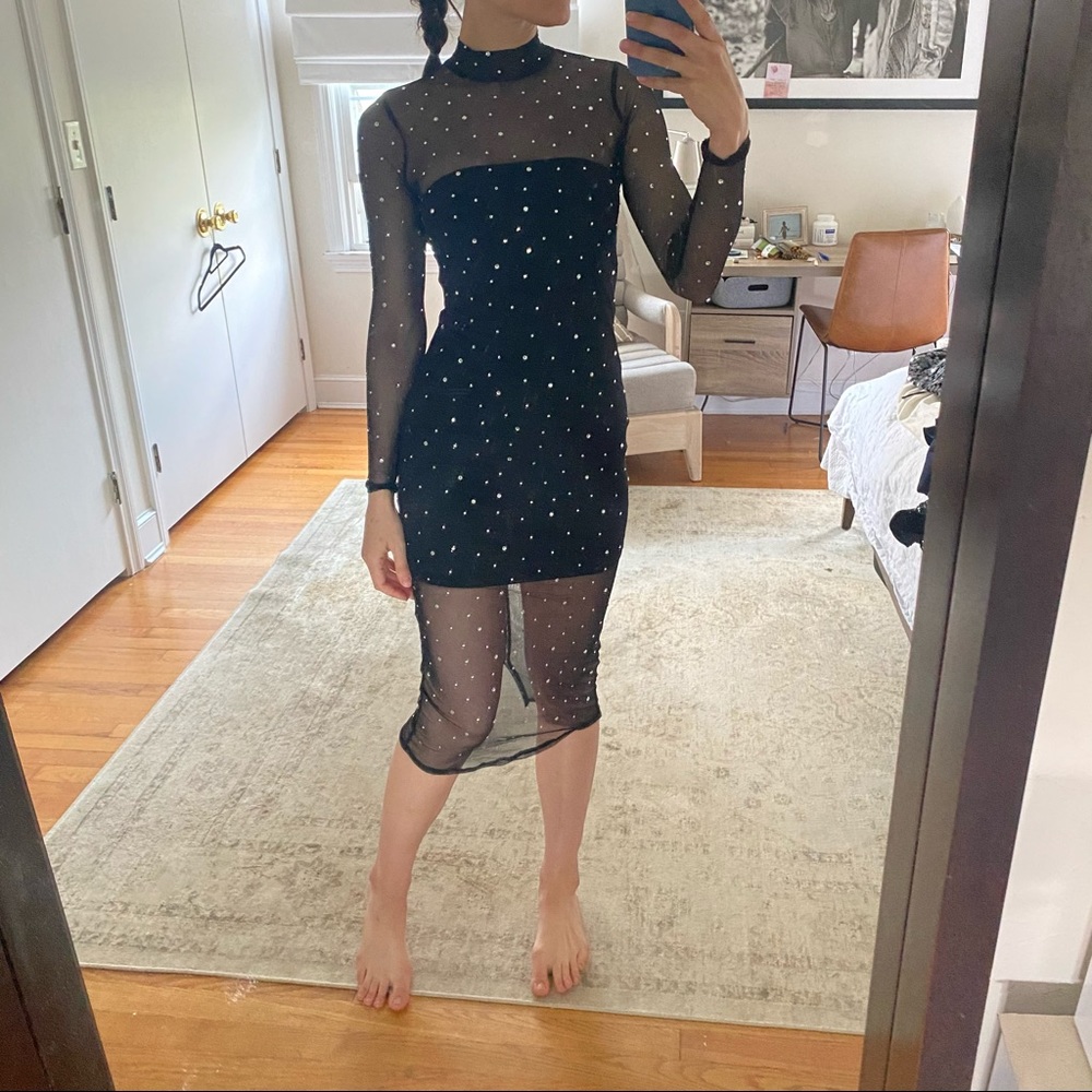 NBD - Sexy sheer long sleeve black dress